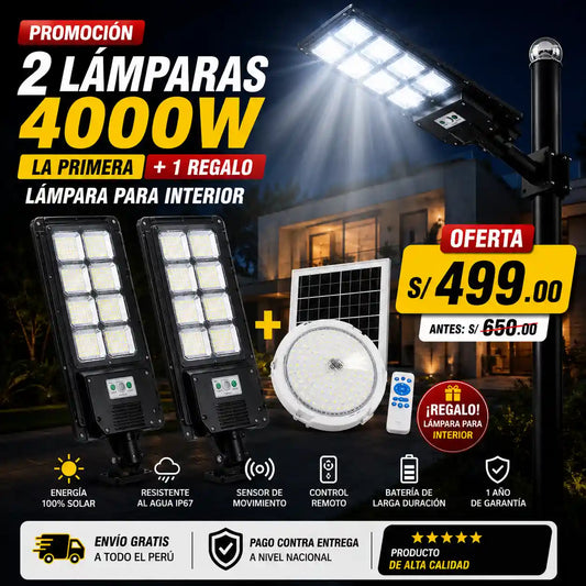 2 LAMPARA SOLAR EXTERIOR  4000W + 1 LAMPARA INTERIOR 200W