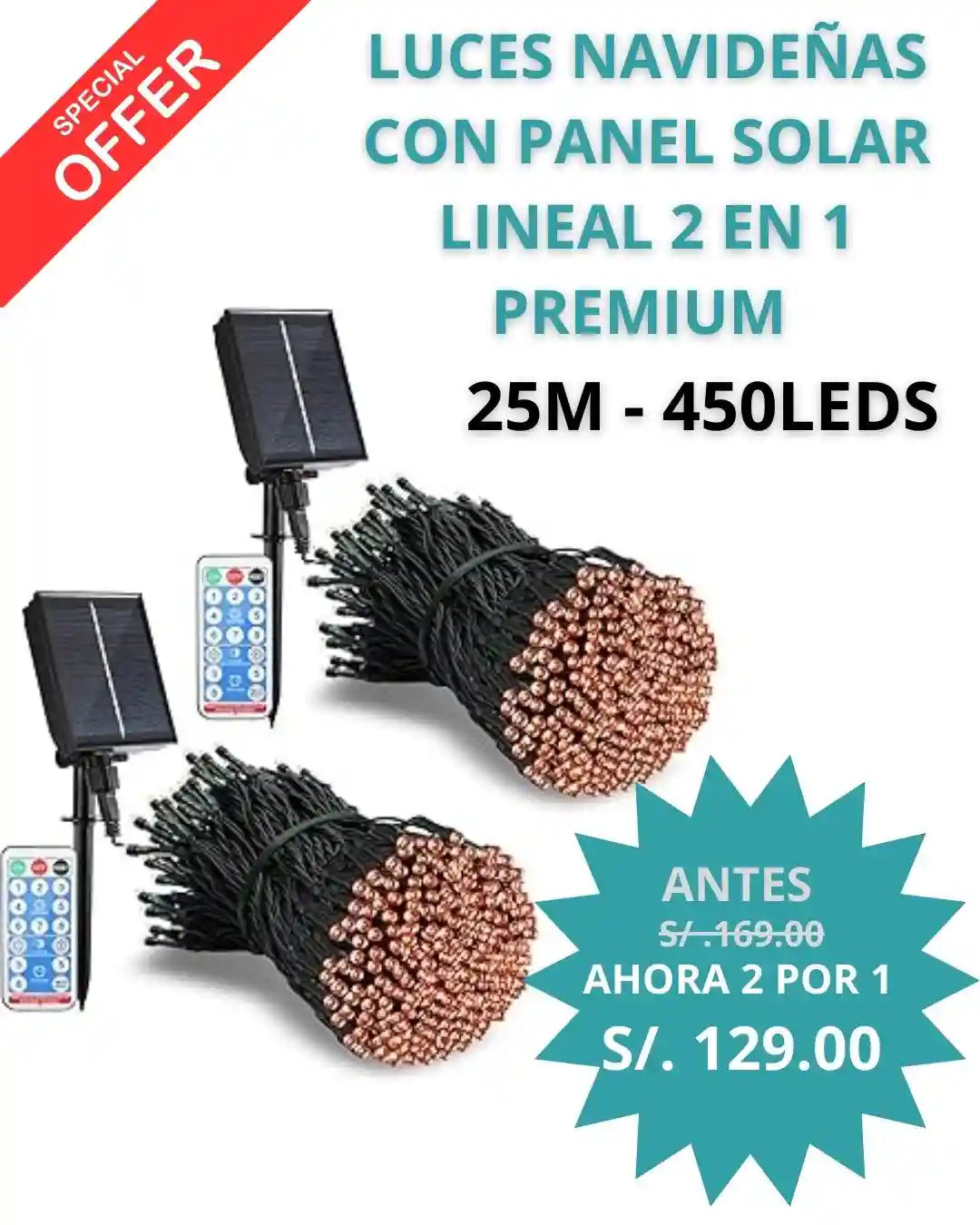LUCES NAVIDEÑAS  CON PANEL 25 M CON 450 LEDs