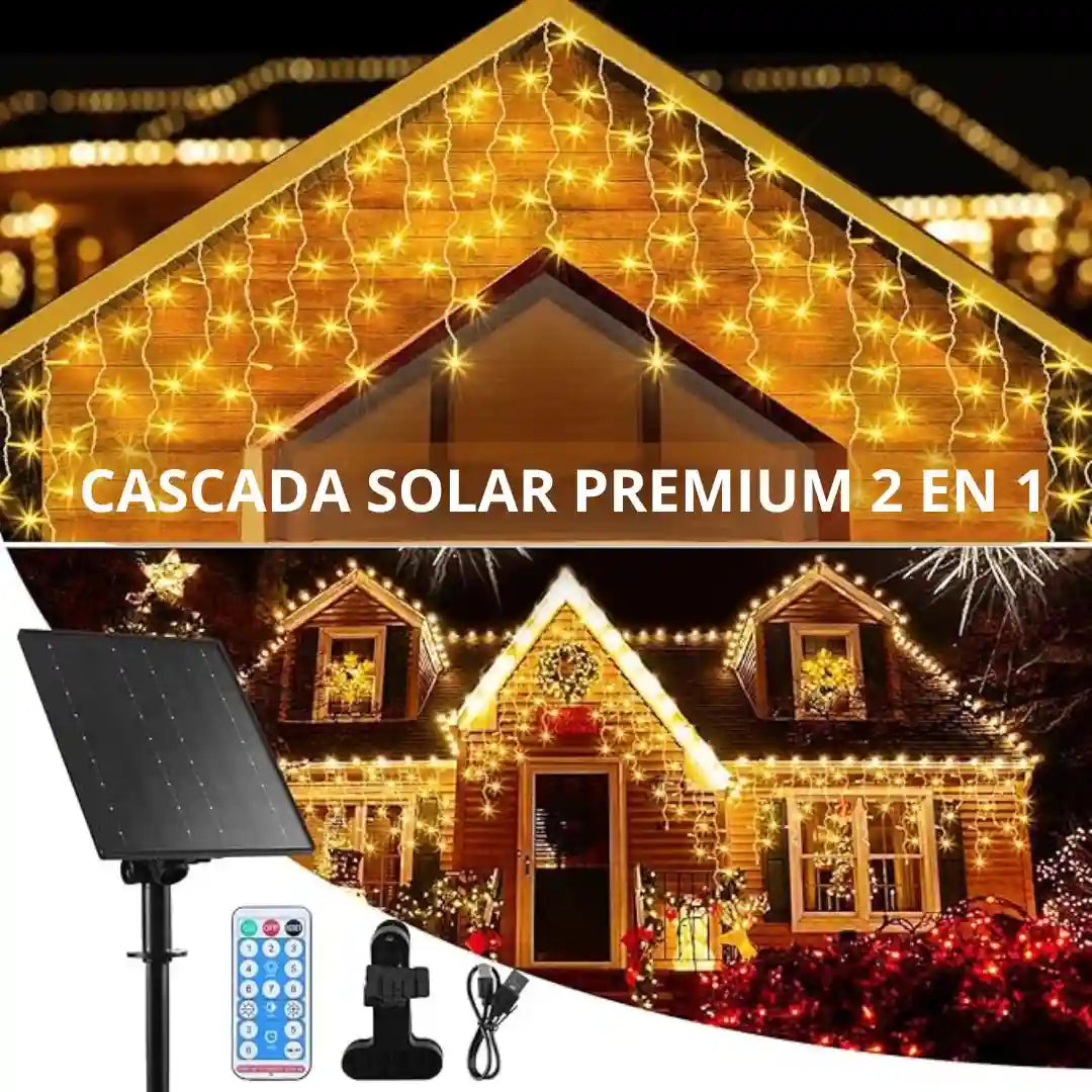 Cascada Solar Navideño 2 EN 1 PRO / Control Remoto /  14 metros